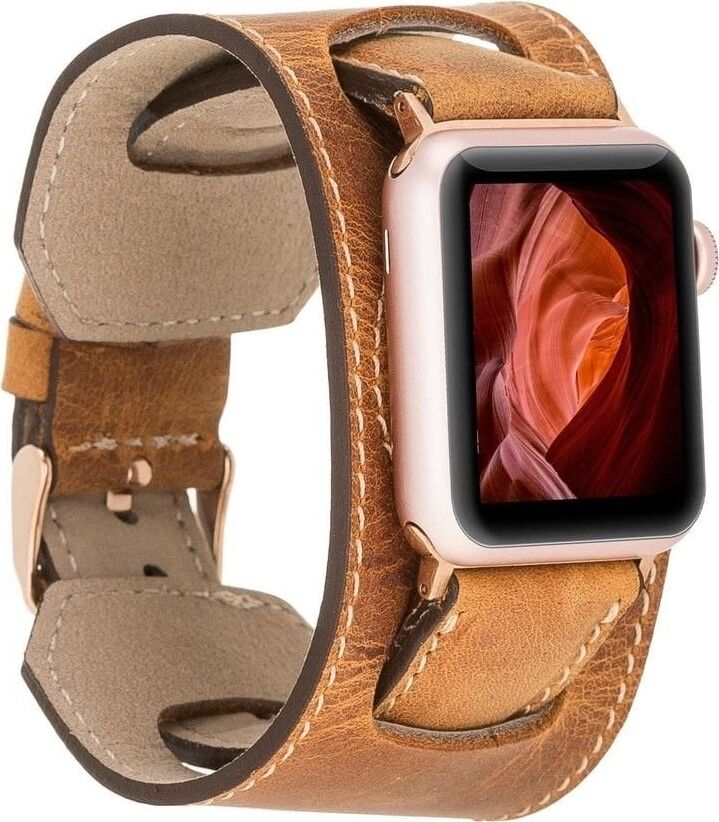 Apple Watch Uyumlu Deri Kordon 42-44-45MM Cuff G19 Taba