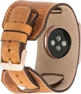 Apple Watch Uyumlu Deri Kordon 42-44-45MM Cuff G19 Taba