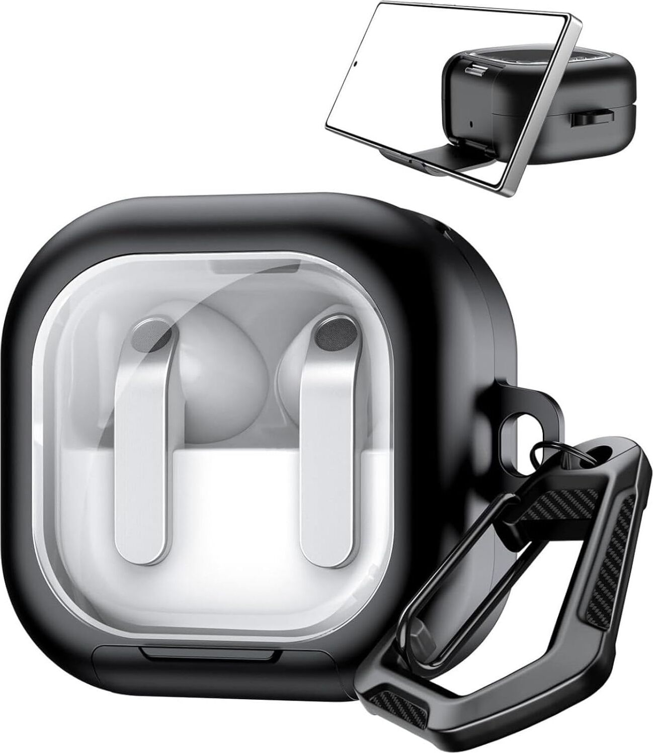 Galaxy Buds4 Pro/buds 4 Için Kılıf [fonksiyonel Stantlı Tasarım] Kulaklık Kılıfı [güvenlik Kilit Tasarımlı] Taşıma Askılı Tpu Koruyucu  Buds 4 Pro Kılıf (Siyah)