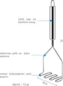 Pratik 24 cm Çelik Pastanlamz Patates Ezici Püre Yapıcı