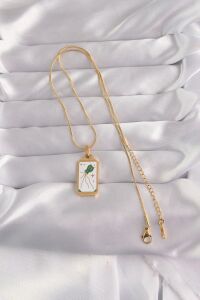 316L Çelik Gold Renk Beyaz Mineli Tarot Kolye