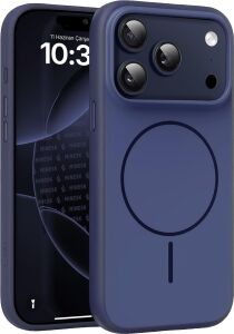 iPhone 17 Pro Için Güçlü Magsafe ile Uyumlu Kılıf Metal Tuşlu Çizilmelere ve Soyulmalara Karşı Dayanıklı Materyal, Konforlu Tutuş Sağlayan Dokulu Kenarlara Sahip Koruyucu (Lacivert, 17 Pro)