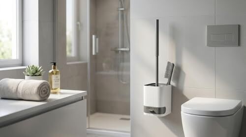 Çift Fırçalı Wc Fırçası Seti, Temizleme Çekmeceli, Duvara Asılabilir, Delme Gerektirmez