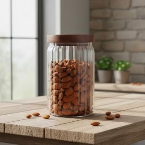 Akasya Kapaklı Çizgili Cam Kavanoz (750 Ml) | Hava Geçirmez, Modern Fitilli Tasarım Gıda Saklama Kabı | Bakliyat, Kahve, Çay ve Kuruyemiş Kavanozu (9X15 Cm)