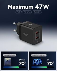 47W Usb-C 2 Port Mini Hızlı Şarj Aleti Pps 2.0 Desteği/ısı Düşürücü Gan Pro Destekli Akım Korumalı Güç Adaptörü & & iPad & MacBook Type-C - ACH09457