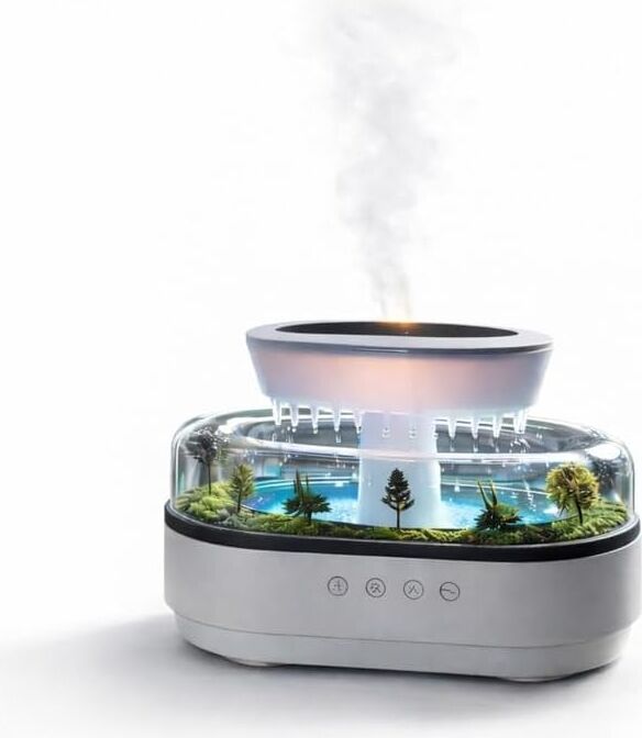 Yağmur Damlası Efektli Hava Nemlendirici ve Aroma Difüzör, Doğa Ses Modları, LED Ambiyans Işıklı, Sessiz Çalışma, Dekoratif Tasarım