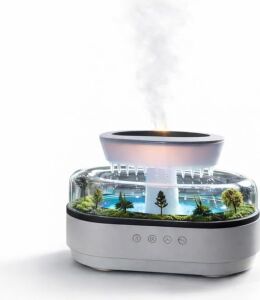 Yağmur Damlası Efektli Hava Nemlendirici ve Aroma Difüzör, Doğa Ses Modları, LED Ambiyans Işıklı, Sessiz Çalışma, Dekoratif Tasarım