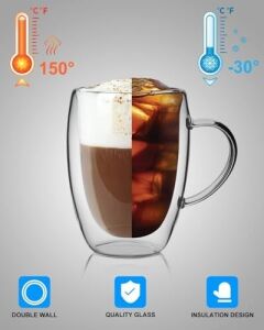 350ML Çift Katmanlı Kulplu Cam Bardak