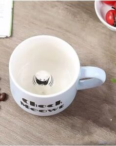 3D Kedi Figürlü Porselen Kupa – Eğlenceli Yazılı ve Sürprizli Tasarım, 350 Ml,mavi