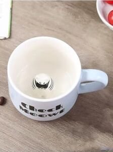 3D Kedi Figürlü Porselen Kupa – Eğlenceli Yazılı ve Sürprizli Tasarım, 350 Ml,mavi