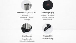 24V 800ML Araç Kettle Su Isıtıcı Çakmaklık Girişli Paslanmaz Çelik Gösterge Işıklı