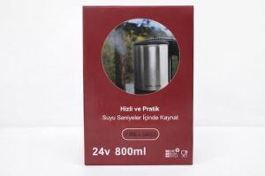 24V 800ML Araç Kettle Su Isıtıcı Çakmaklık Girişli Paslanmaz Çelik Gösterge Işıklı