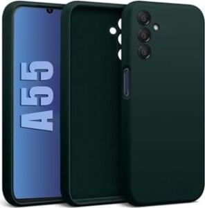 Galaxy A55 ile Uyumlu Kadife Iç Yüzeyli Kamera Korumalı Şok Emici Silikon Kılıf – Koyu Yeşil