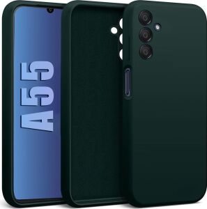 Galaxy A55 ile Uyumlu Kadife Iç Yüzeyli Kamera Korumalı Şok Emici Silikon Kılıf – Koyu Yeşil