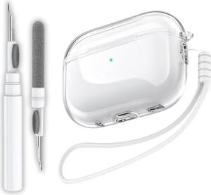 Pro 2. Nesil Uyumlu Şeffaf Premium Kulaklık Kılıfı, Beyaz Silikon Kulaklık Ipi ve 3'ü 1 Arada Bluetooth Kulaklık Temizleme Kalemi Seti (Şeffaf - Beyaz)