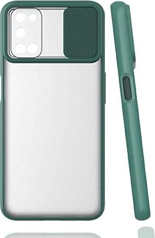 Oppo A72 ile Uyumlu Kılıf Slayt Sürgülü Arkası Buzlu Lensi Kapak - Koyu Yeşil