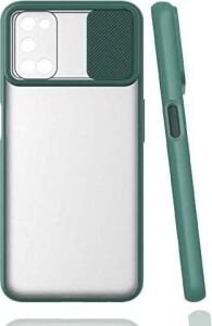 Oppo A72 ile Uyumlu Kılıf Slayt Sürgülü Arkası Buzlu Lensi Kapak - Koyu Yeşil