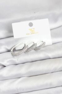 Pirinç Gümüş Renk Zirkon Taşlı Halka Model Ysx Trio Küpe Seti