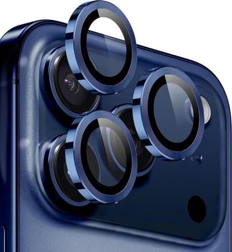 iPhone 17 Pro / 17 Pro Max Ile Uyumlu Cmcov Kamera Lens Koruyucu Kolay Tak Çıkar Ergonomik Ince Tasarım Kırılma ve Çizilme Önleyici Lacivert