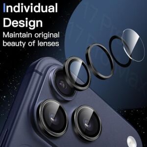 iPhone 17 Pro / 17 Pro Max Ile Uyumlu Cmcov Kamera Lens Koruyucu Kolay Tak Çıkar Ergonomik Ince Tasarım Kırılma ve Çizilme Önleyici Lacivert