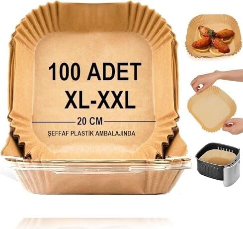 Airfryer Pişirme Kağıdı,xl-Xxl Büyük Boy, Kare, 100 Adet Hava Fritöz Parşömen Fırın Kağıdı Tek Kullanımlık Kağıt Fırın Fritöz Pişirme Kızartma Tavası Için Uygun 20CM