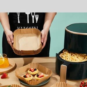 Airfryer Pişirme Kağıdı,xl-Xxl Büyük Boy, Kare, 100 Adet Hava Fritöz Parşömen Fırın Kağıdı Tek Kullanımlık Kağıt Fırın Fritöz Pişirme Kızartma Tavası Için Uygun 20CM