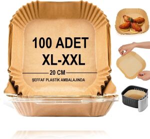 Airfryer Pişirme Kağıdı,xl-Xxl Büyük Boy, Kare, 100 Adet Hava Fritöz Parşömen Fırın Kağıdı Tek Kullanımlık Kağıt Fırın Fritöz Pişirme Kızartma Tavası Için Uygun 20CM