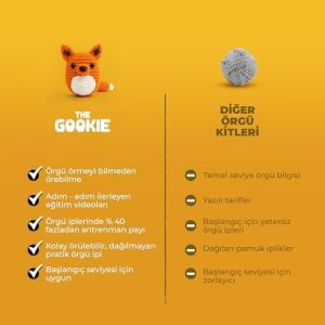 The Gookie Örgü Seti, Turuncu Tilki Amigurumi, Başlangıç Seviyesi Tığ Işi Kiti, Öğretici Video ve Malzemeler Dahil