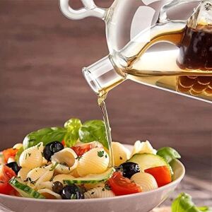 2'si 1 Arada Cam Yağlık ve Sirkelik - Iç Içe Geçmeli Çift Hazneli Dekoratif Sosluk - Mantar Kapaklı Zeytinyağı ve Sirke Şişesi (240ML + 60ML)