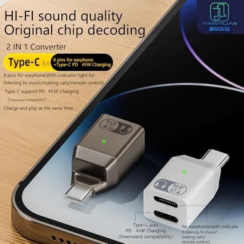 Type C To Type C ve Lightning 45W Hızlı Şarj Kulaklık Dönüştürücü Otgcl