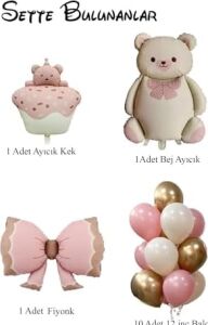 Baby Shower Retro Ayıcık Temalı Kız Bebek Kutlama Seti