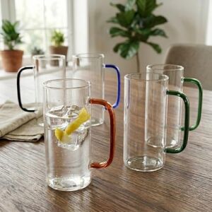 4'lü Borosilikat Cam Kupa Seti - Renkli Kulplu Isıya Dayanıklı Çay, Kahve ve Meşrubat Bardak Takımı (380 Ml)
