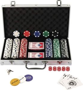 DISPLAY4TOP Poker Kılıfı, Lazer Poker Chips Poker 12 Gram, 2 Kart, Bayi, Küçük Kör, Büyük Kör Düğmeler ve 5 Zar, Alüminyum Kılıflı (300 Cips)