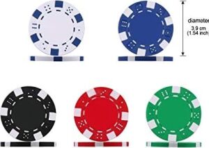 DISPLAY4TOP Poker Kılıfı, Lazer Poker Chips Poker 12 Gram, 2 Kart, Bayi, Küçük Kör, Büyük Kör Düğmeler ve 5 Zar, Alüminyum Kılıflı (300 Cips)