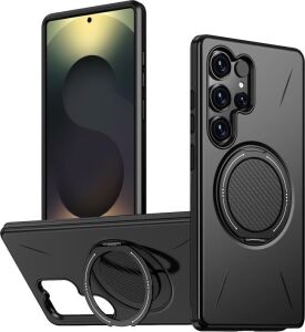 Galaxy S25 Ultra Için Kılıf Mag-Forge 360° Döndürülebilir Yüzük Stantlı  S25 Ultra Koruyucu Pc+Tpu Hibrit Tasarımlı Güçlü Manyetikli  S25 Ultra Kılıf (Siyah)