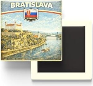 Slovakya Bratislava Şehri Temalı Vintage Buzdolap Magneti – 9x9 cm
