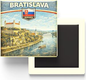 Slovakya Bratislava Şehri Temalı Vintage Buzdolap Magneti – 9x9 cm