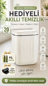 Sensörlü Çöp Kovası 20 Litre Antibakteriyel Uv Işık Çöp Torbası Sabitleyici Aparat 4 Pil Hediyeli