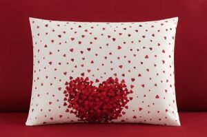 Lüks%80 Pamuklu Çift Kişilik Nevresim Takımı Seti Yorgan Kılıfı Kırmızı Kalp Desen 220X200 cm + Lastikli Battal Boy Çarşaf 180X200X30 cm +2 Yastık Kılıflı 50X70 cm