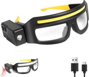 Hareket Sensörü ve Dokunmatik Kontrollü LED Koruycu Güvenlik Gözlük, Gece Koşusu, Kamp, Balıkçılık, Bisiklet, Yürüyüş, Kitap Okuma Eller Serbest Aydınlatma Için 5 Modlu USB C Işıklı (Sarı)