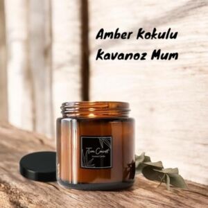 Doğal Soya Mumu - 120G Vanilya Kokulu Özel Tasarım Kavanoz Mum, Kapaklı Dekoratif Amber Cam Bardak - Vegan ve Parafinsiz Kokulu Mum