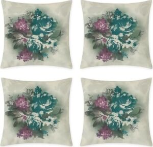 Dijital Baskı Bitki ve Yaprak Desenli Dekoratif Yastık Kılıfı 45X45 cm – Fermuarlı, Yıkanabilir, Modern Doğal Tasarım, 4’lü Set – Iç Yastık Dahil Değildir