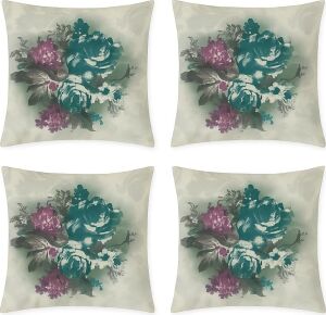 Dijital Baskı Bitki ve Yaprak Desenli Dekoratif Yastık Kılıfı 45X45 cm – Fermuarlı, Yıkanabilir, Modern Doğal Tasarım, 4’lü Set – Iç Yastık Dahil Değildir