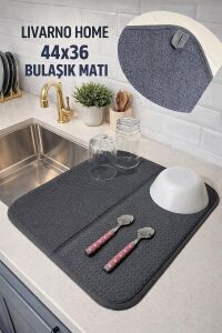 Aksu Livarno Mikrofiber Bulaşık Altlığı Kurutma Matı Katlanabilir Çift Yüzey Germany 44X36 Cm. Gri
