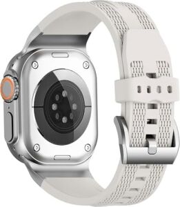 Akıllı Saat Spor Kayışı, Silikon Malzeme, Watch Series 46MM Uyumlu Silikon Krem Kordon