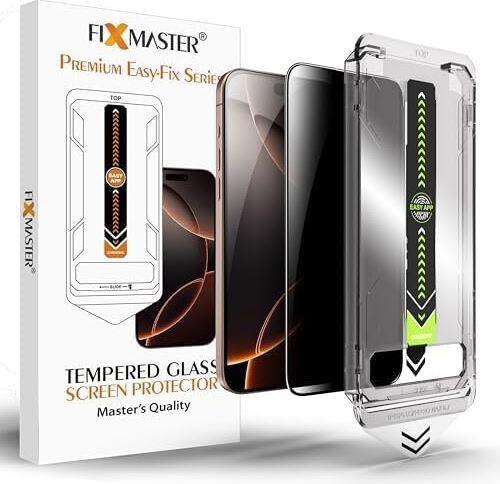 Fixmaster iPhone 17 Pro Max ile Uyumlu Hayalet (Privacy) Temperli Cam, Easy Fix Kolay Kurulum Serisi Yüksek Kaliteli Ekran Koruyucu