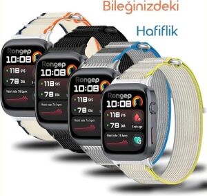 Watch D2 ile Uyumlu Hook Loop Kumaş Kordon Terletmeyen Nefes Alabilen Hafif Yapı Cildi Tahriş Etmeyen Cırt Cırt Tasarımlı Deformasyona Dayanıklı Rahat Kumaş Kayış