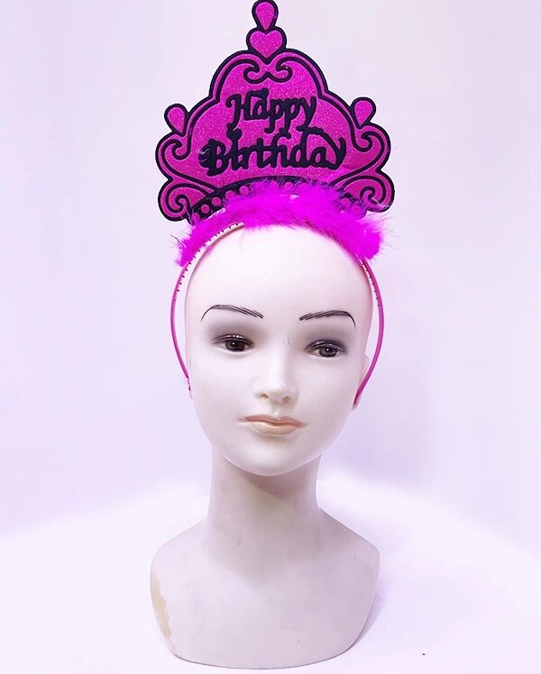 Happy Birthday Neon Fuşya Renk Doğum Günü Tacı 24X15 cm