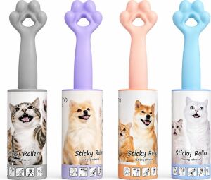 4’lü Set Tüy Toplama Rulosu, 60 Yapraklı Güçlü Yapışkan Sticky Roller, Pati Tasarımlı Sap, Kedi Köpek Tüyü Temizleyici, Kıyafet Koltuk Halı ve Araç Içi Için (20 Cm)