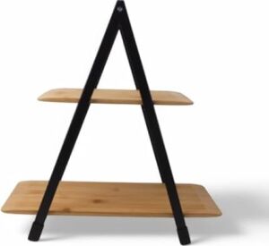 2 Katlı Dikdörtgen Bambu Servis Sunum Seti Büyük Boy, Kuru Pasta, Kurabiye ve Kek Sunumları Için Büyük Boy (34CM-26.5CM-16CM)